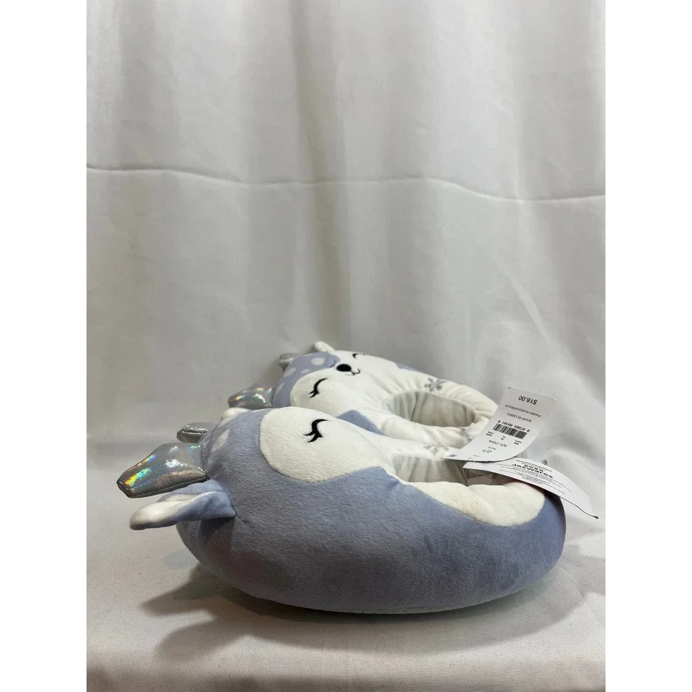Squishmallows Blue Deer Plush Slippers Kids Size 2/3 Silver Antler Snowflake NEW